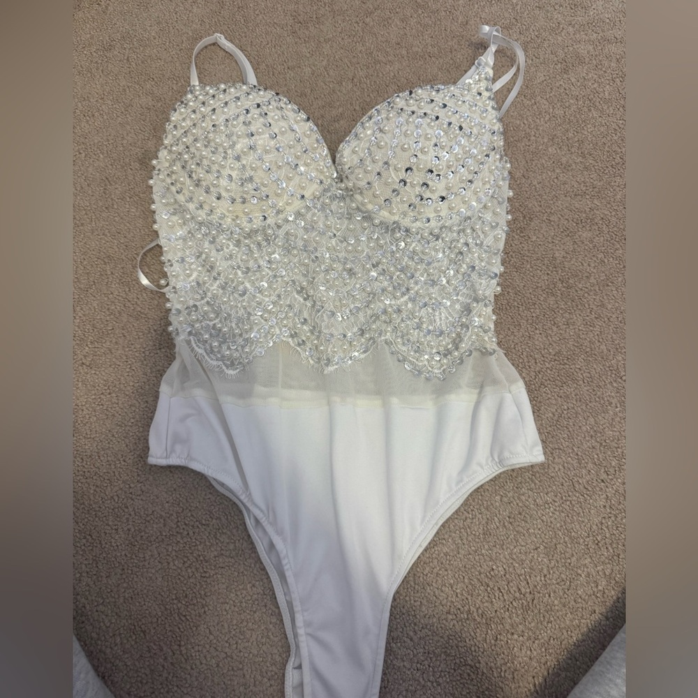 Embellished White Bodysuit